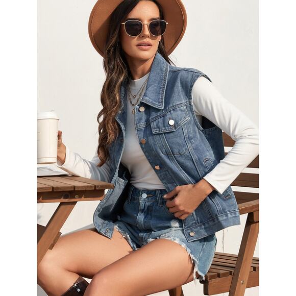Stunner Collared Denim Vest - Picture 3 of 4